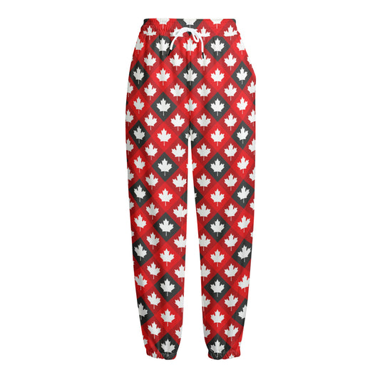 Canada Maple Leaf Pattern Print Fleece Lined Knit Pants