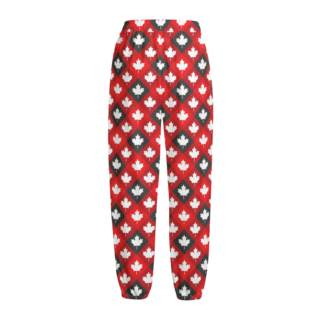 Canada Maple Leaf Pattern Print Fleece Lined Knit Pants