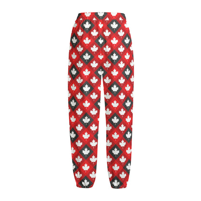 Canada Maple Leaf Pattern Print Fleece Lined Knit Pants