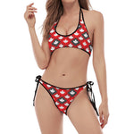 Canada Maple Leaf Pattern Print Halter Scoop Tie Side Bikini