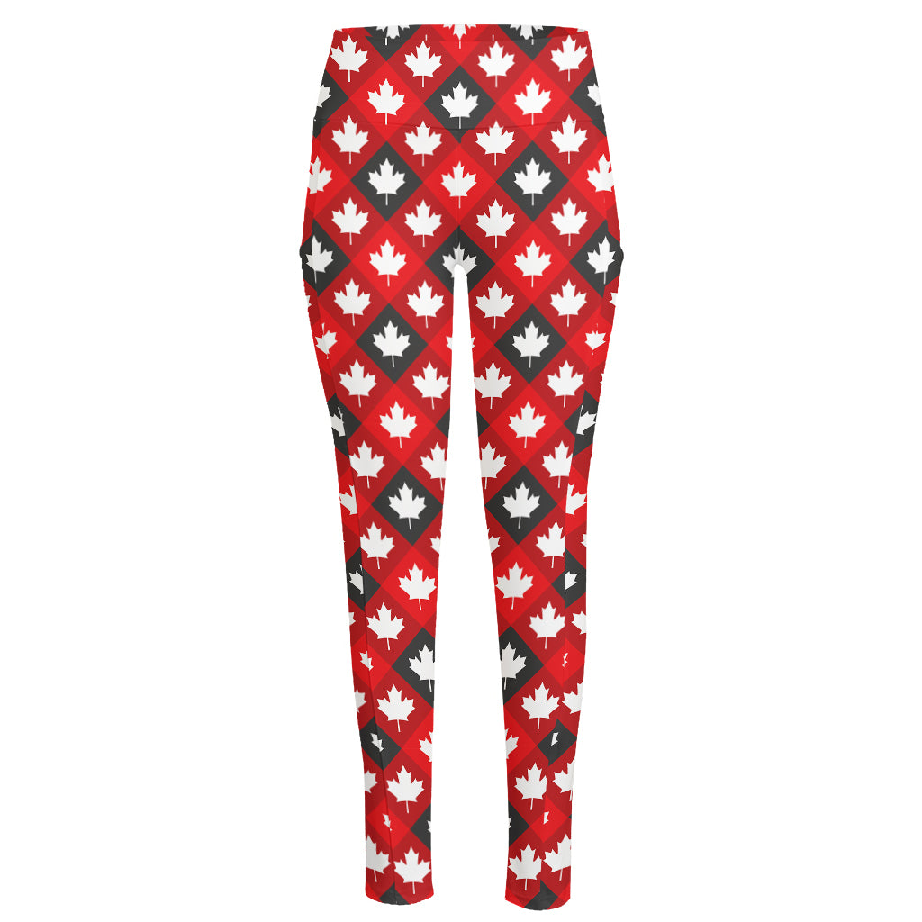 Canada Maple Leaf Pattern Print High-Waisted Pocket Leggings