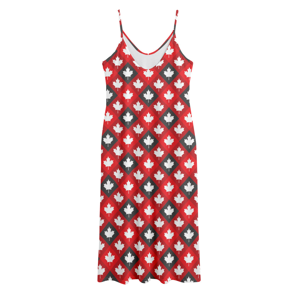 Canada Maple Leaf Pattern Print Jersey Midi Cami Dress