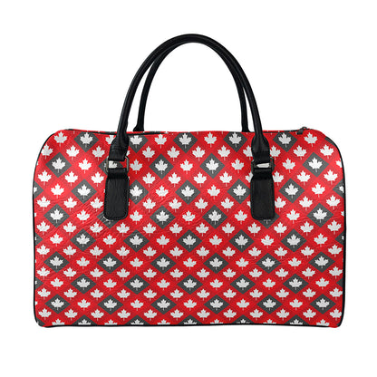 Canada Maple Leaf Pattern Print Leather Duffle Bag