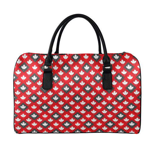 Canada Maple Leaf Pattern Print Leather Duffle Bag