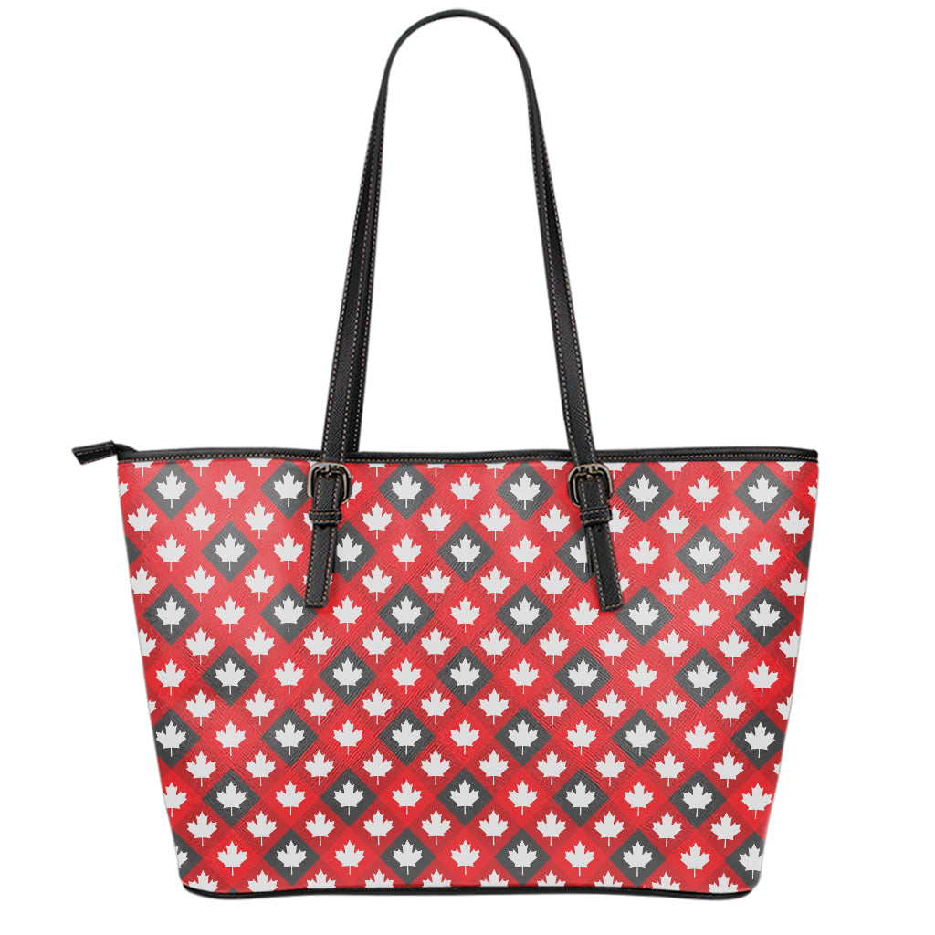Canada Maple Leaf Pattern Print Leather Tote Bag