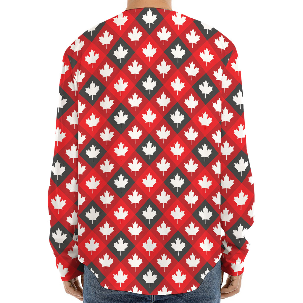 Canada Maple Leaf Pattern Print Long Sleeve Baseball Jersey