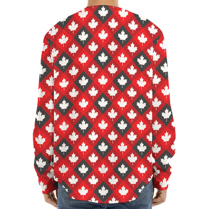 Canada Maple Leaf Pattern Print Long Sleeve Baseball Jersey