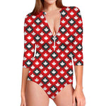 Canada Maple Leaf Pattern Print Long Sleeve Swimsuit