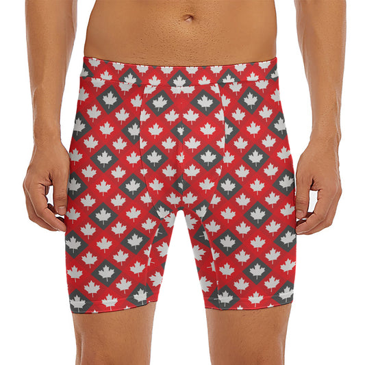 Canada Maple Leaf Pattern Print Men's Long Boxer Briefs