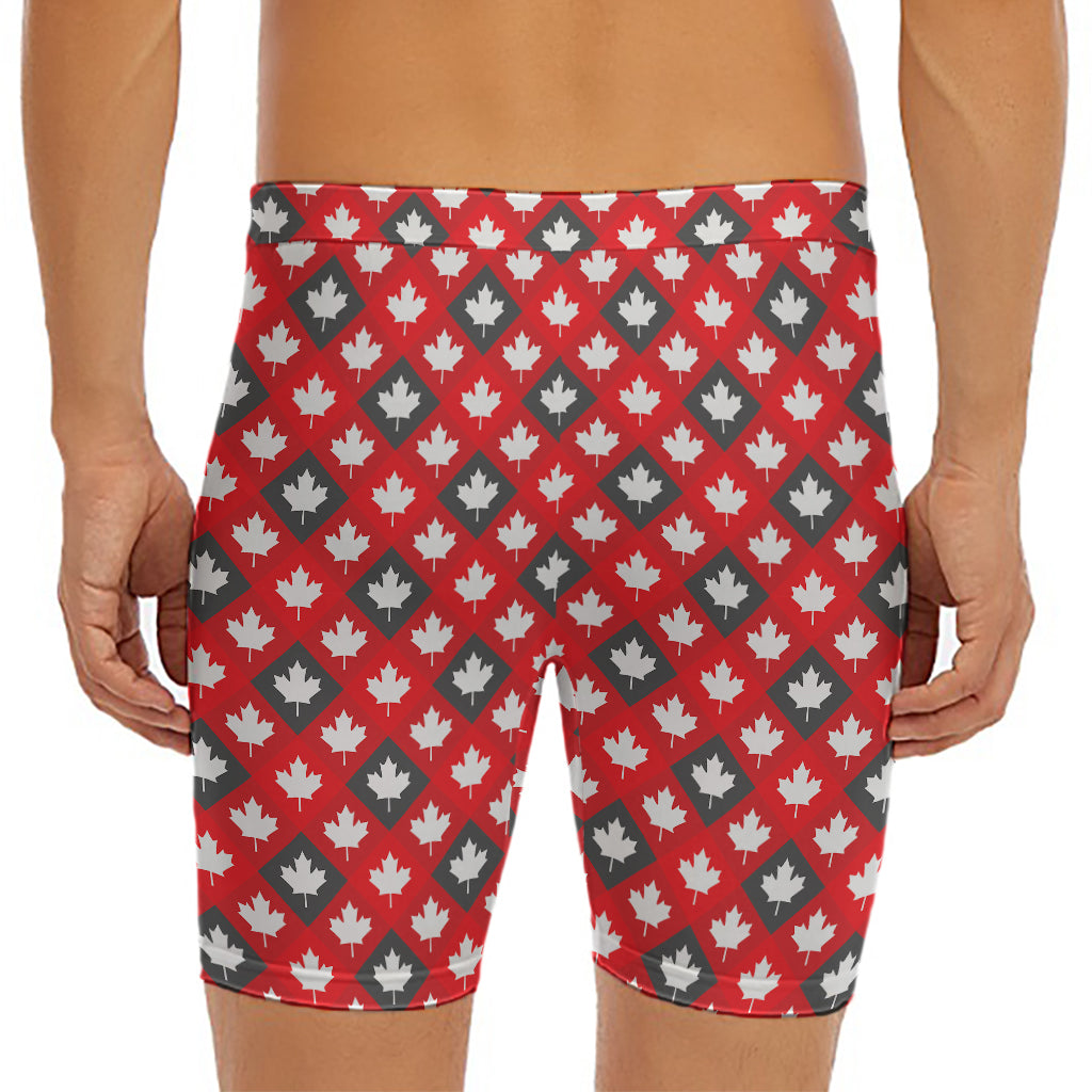Canada Maple Leaf Pattern Print Men's Long Boxer Briefs