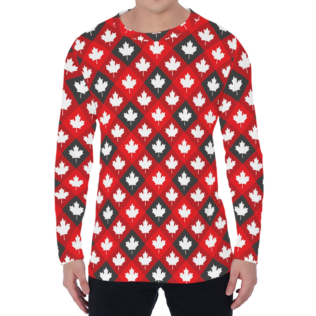 Canada Maple Leaf Pattern Print Men's Long Sleeve T-Shirt