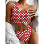 Canada Maple Leaf Pattern Print One Shoulder Bikini Top