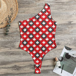Canada Maple Leaf Pattern Print One Shoulder Bodysuit