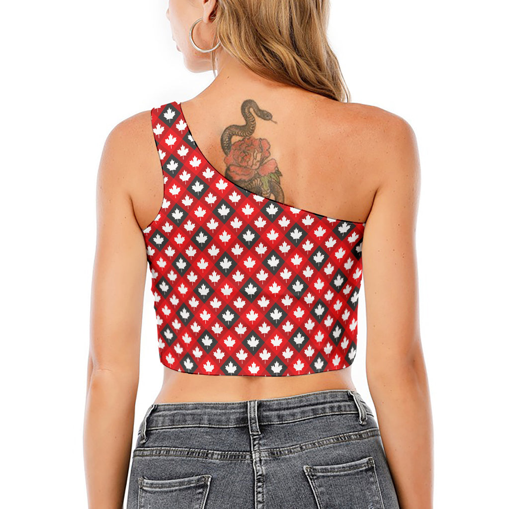Canada Maple Leaf Pattern Print One Shoulder Crop Top
