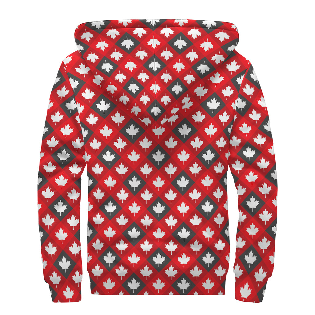 Canada Maple Leaf Pattern Print Sherpa Lined Zip Up Hoodie