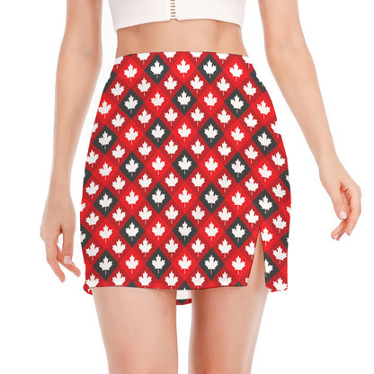 Canada Maple Leaf Pattern Print Side Slit Mini Skirt