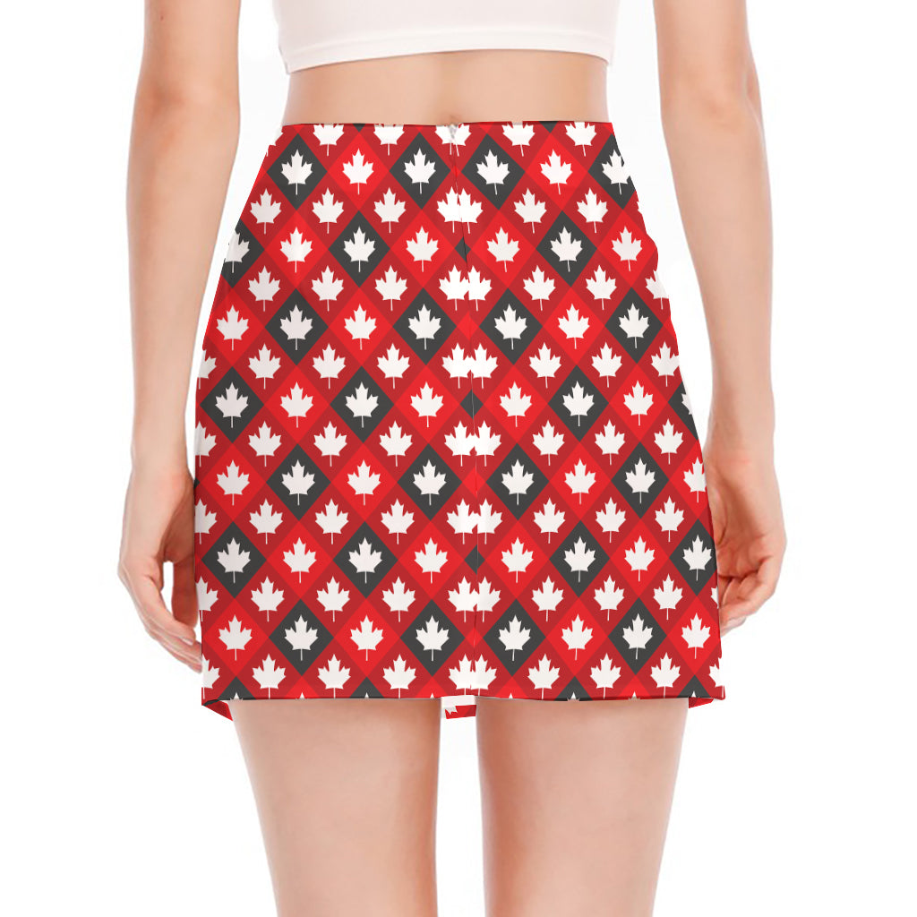 Canada Maple Leaf Pattern Print Side Slit Mini Skirt