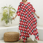 Canada Maple Leaf Pattern Print Silk V-Neck Kaftan Dress