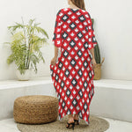 Canada Maple Leaf Pattern Print Silk V-Neck Kaftan Dress