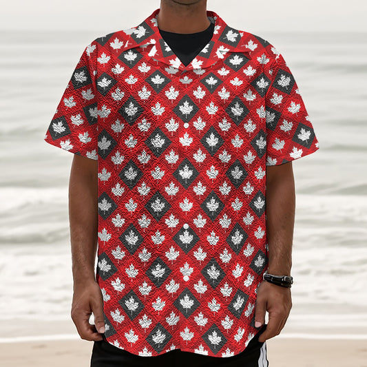 Canada Maple Leaf Pattern Print Textured Short Sleeve Shirt