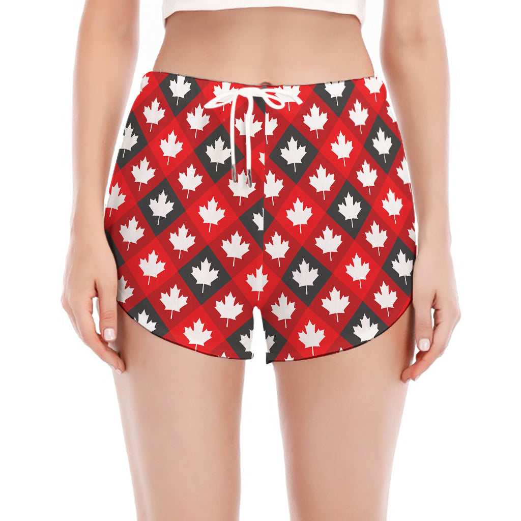 Canada Maple Leaf Pattern Print Women's Split Running Shorts