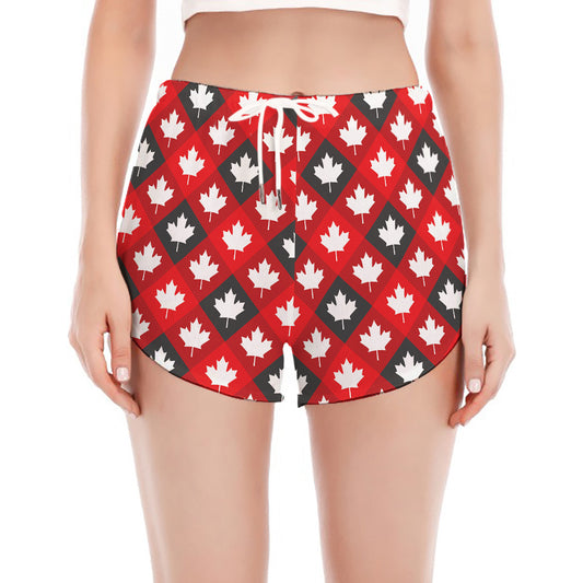 Canada Maple Leaf Pattern Print Women's Split Running Shorts