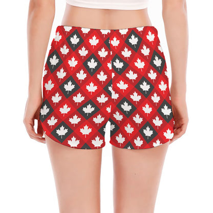 Canada Maple Leaf Pattern Print Women's Split Running Shorts