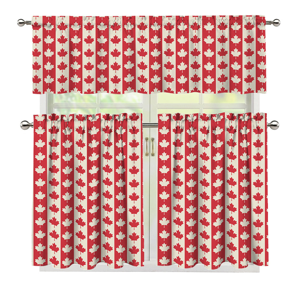 Canadian Maple Leaf Pattern Print 3 Piece Kitchen Curtains