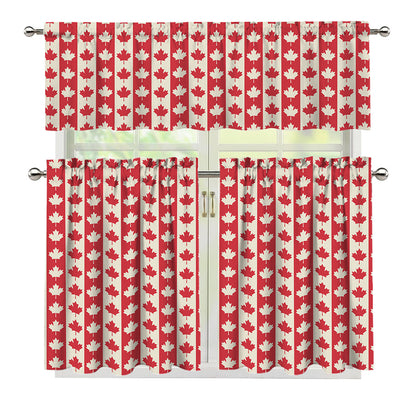 Canadian Maple Leaf Pattern Print 3 Piece Kitchen Curtains