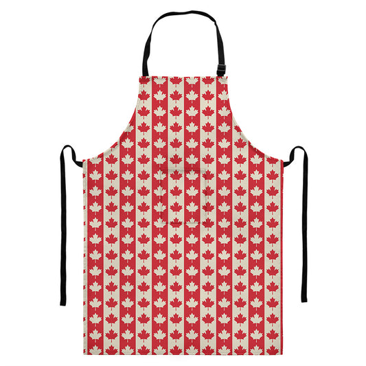 Canadian Maple Leaf Pattern Print Bib Apron With Pocket