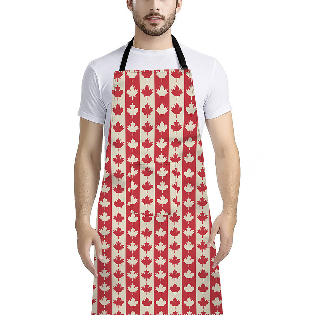 Canadian Maple Leaf Pattern Print Bib Apron With Pocket