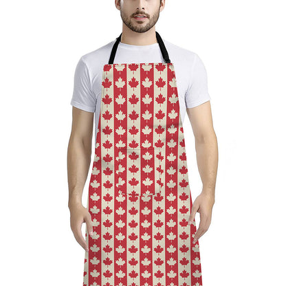 Canadian Maple Leaf Pattern Print Bib Apron With Pocket