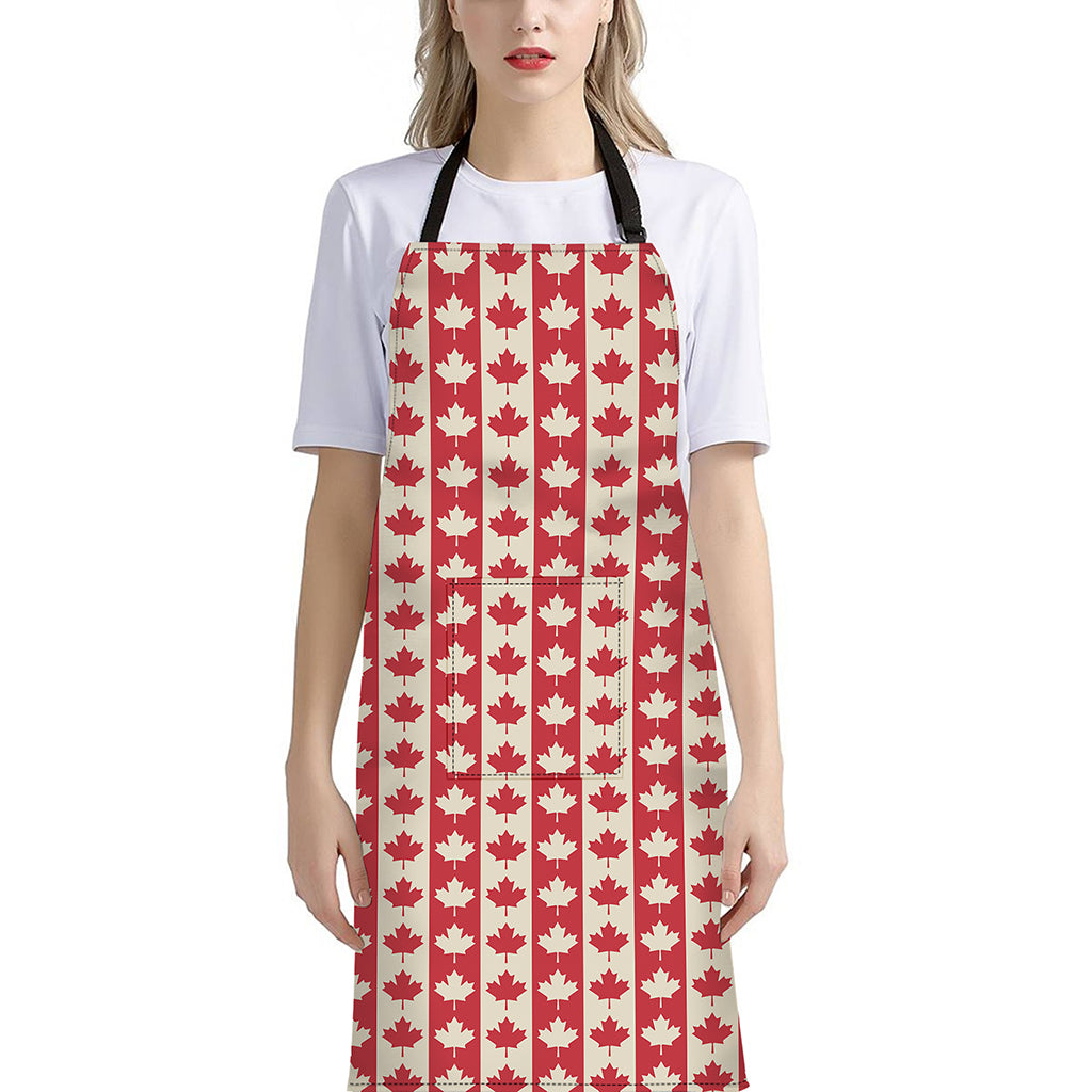 Canadian Maple Leaf Pattern Print Bib Apron With Pocket