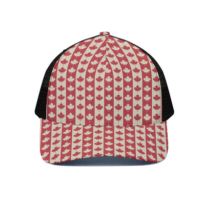 Canadian Maple Leaf Pattern Print Black Mesh Trucker Cap