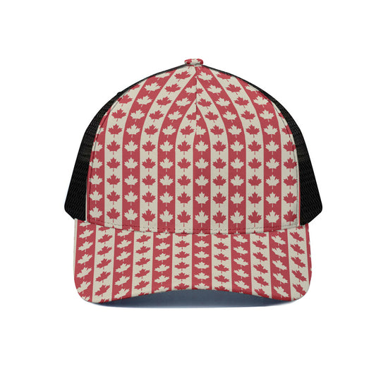 Canadian Maple Leaf Pattern Print Black Mesh Trucker Cap