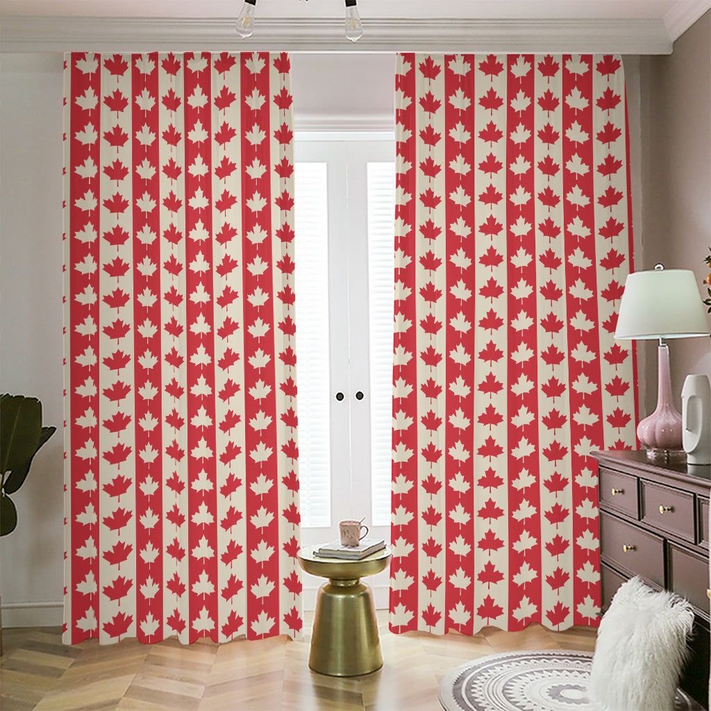 Canadian Maple Leaf Pattern Print Blackout Pencil Pleat Curtains