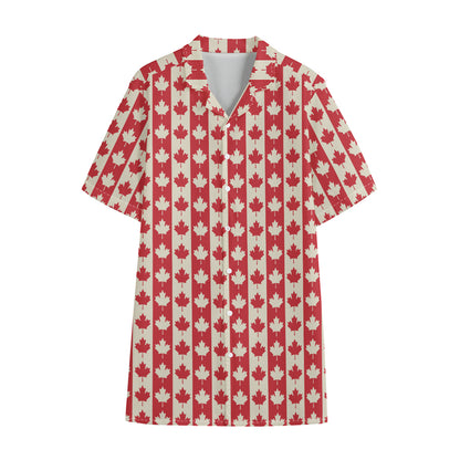 Canadian Maple Leaf Pattern Print Cotton Hawaiian Shirt