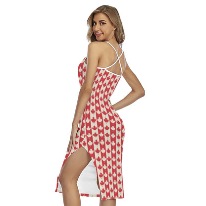 Canadian Maple Leaf Pattern Print Cross Back Cami Dress