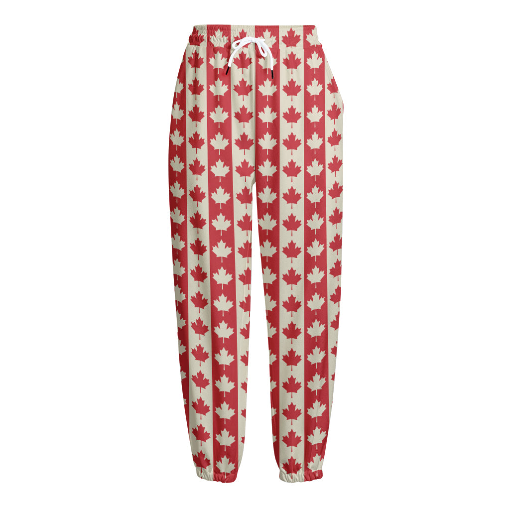 Canadian Maple Leaf Pattern Print Fleece Lined Knit Pants