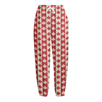 Canadian Maple Leaf Pattern Print Fleece Lined Knit Pants