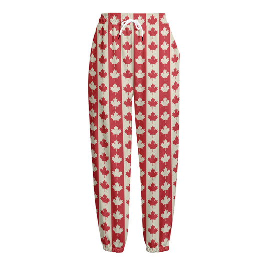 Canadian Maple Leaf Pattern Print Fleece Lined Knit Pants