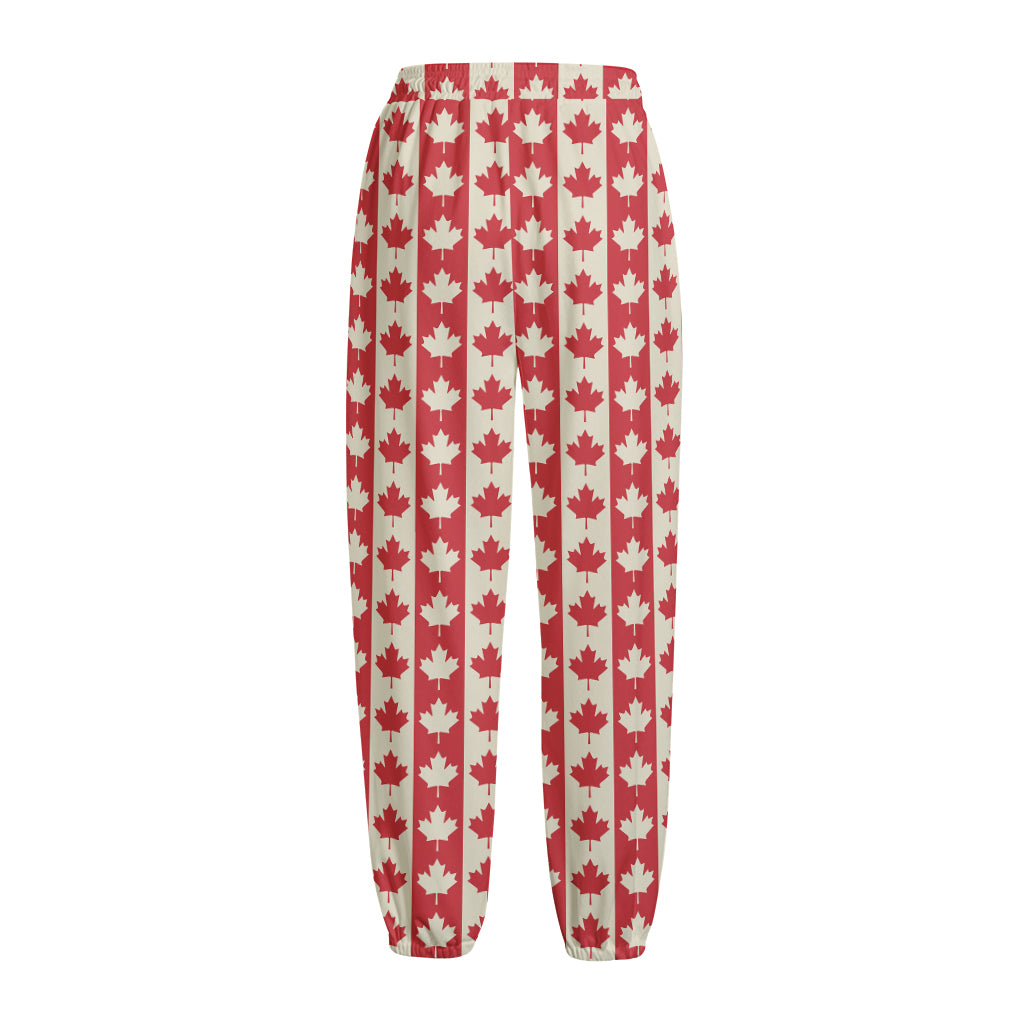 Canadian Maple Leaf Pattern Print Fleece Lined Knit Pants
