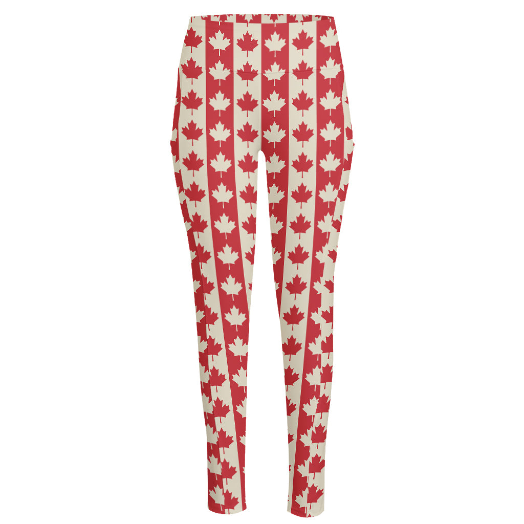 Canadian Maple Leaf Pattern Print High-Waisted Pocket Leggings