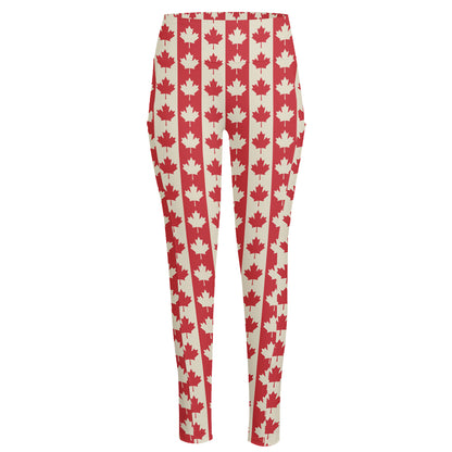 Canadian Maple Leaf Pattern Print High-Waisted Pocket Leggings