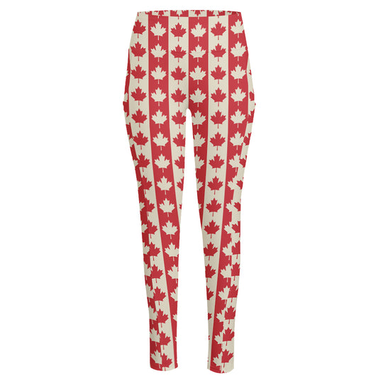 Canadian Maple Leaf Pattern Print High-Waisted Pocket Leggings
