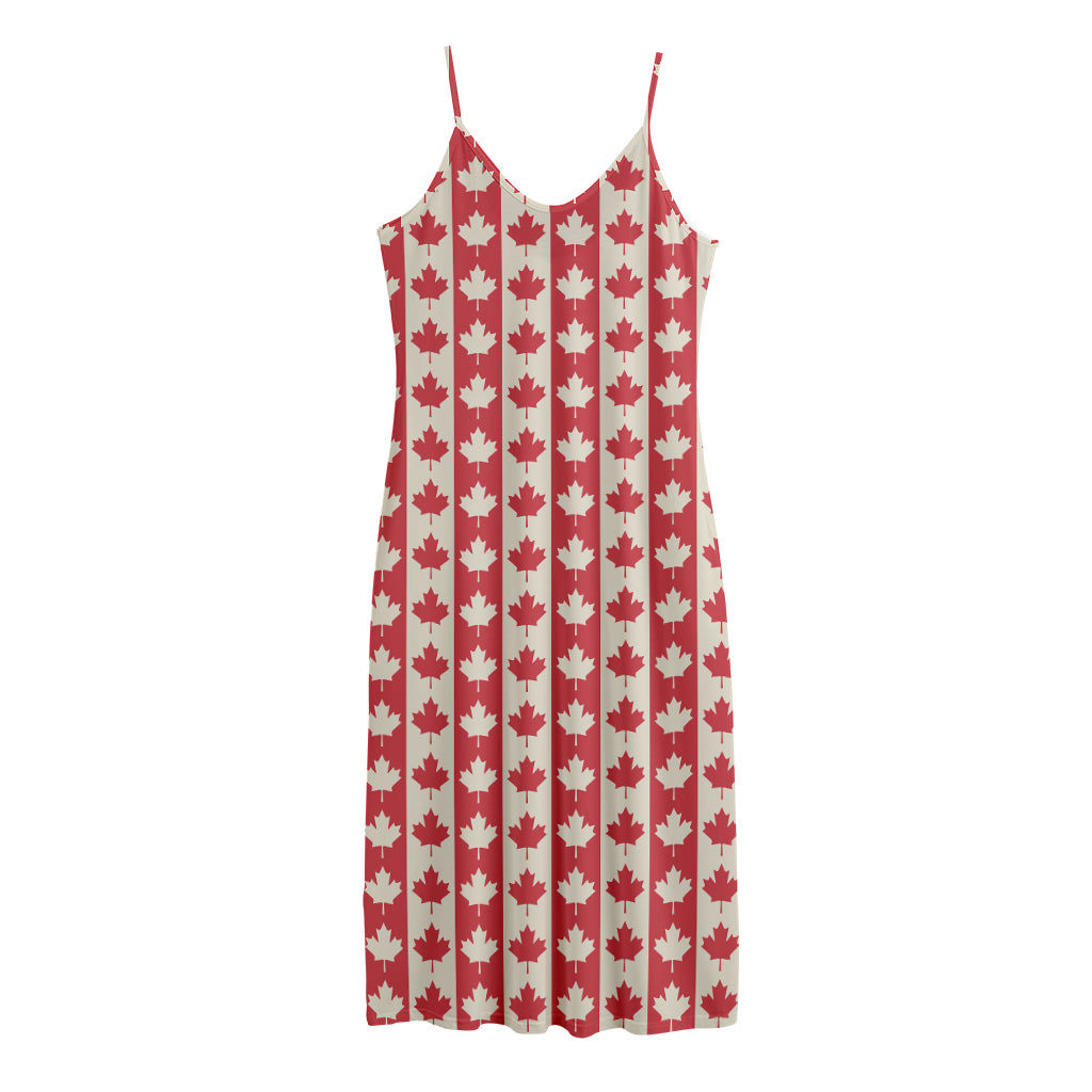 Canadian Maple Leaf Pattern Print Jersey Midi Cami Dress
