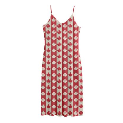 Canadian Maple Leaf Pattern Print Jersey Midi Cami Dress