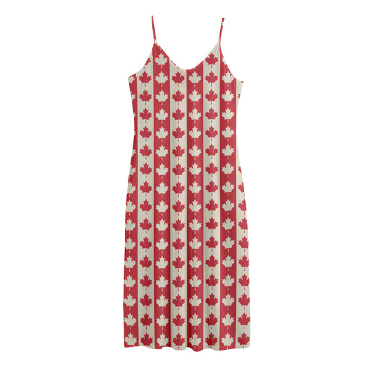 Canadian Maple Leaf Pattern Print Jersey Midi Cami Dress