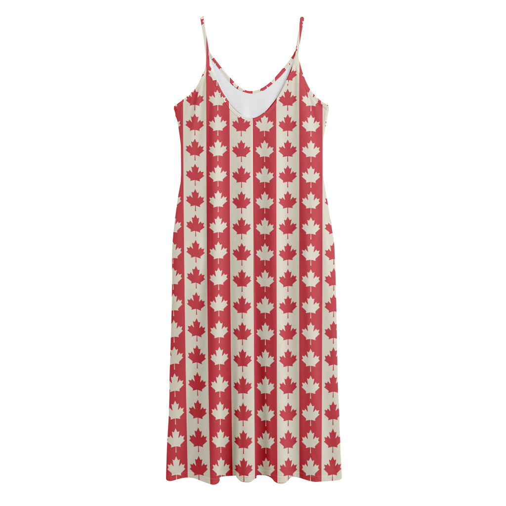 Canadian Maple Leaf Pattern Print Jersey Midi Cami Dress