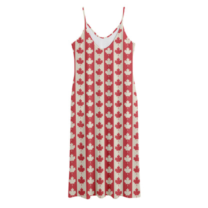 Canadian Maple Leaf Pattern Print Jersey Midi Cami Dress